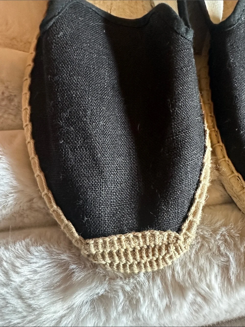 Soludos Black Canvas Slip-On Espadrilles with Natural Jute Trim